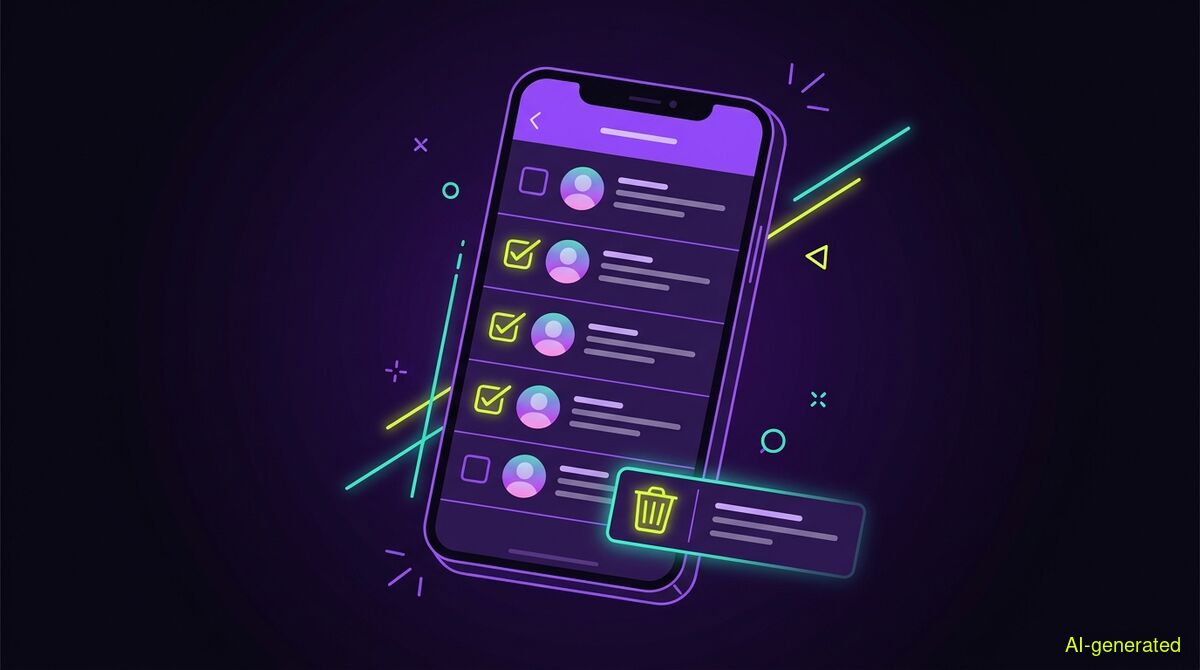 A phone screen showing a list of social media comments with selection checkboxes next to a trash can icon. (AI-generated illustration)