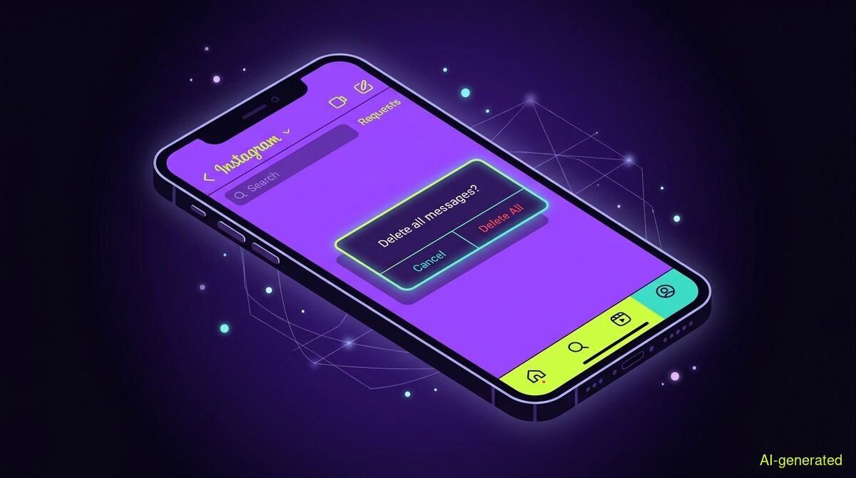 A smartphone screen showing an empty Instagram direct message inbox with a confirmation overlay in the center. (AI-generated illustration)