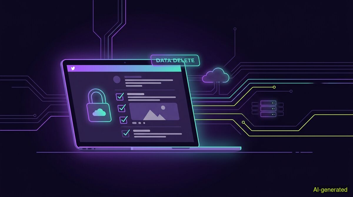A laptop screen displaying a social media timeline with several checkboxes selected next to a padlock icon. (AI-generated illustration)
