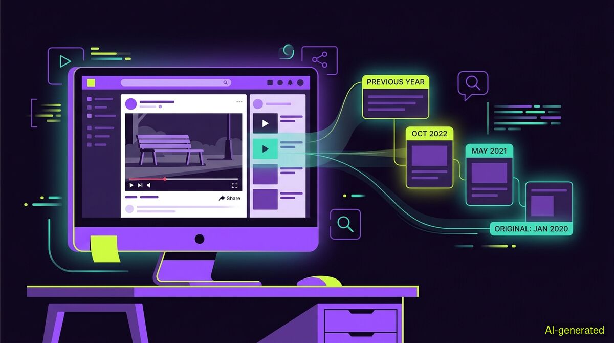 A computer monitor displaying a social media video feed next to a search timeline showing earlier publication dates. (AI-generated illustration)
