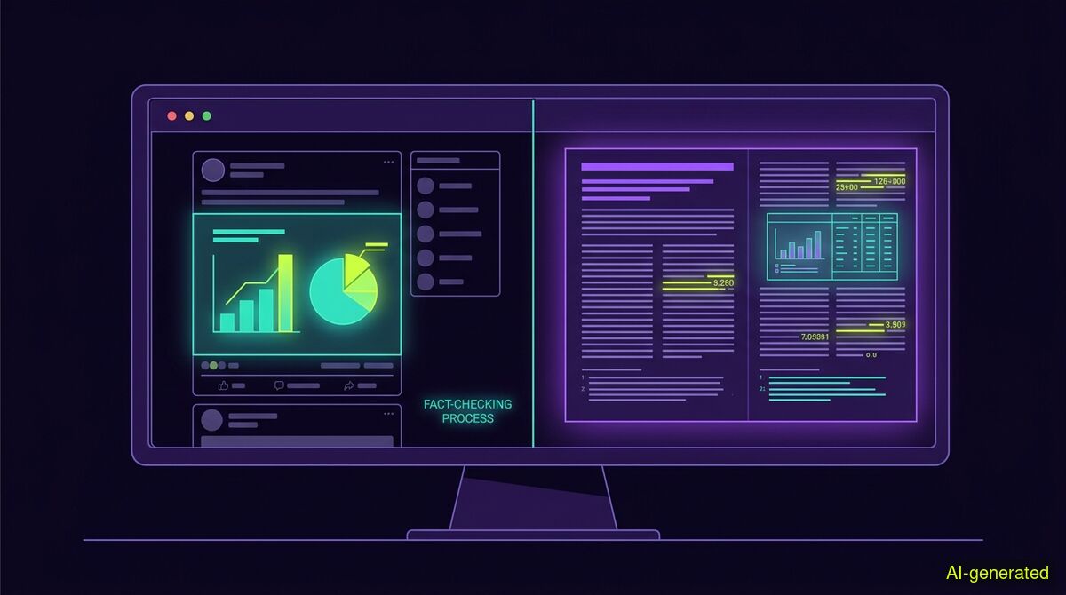 A split computer screen showing a viral social media post with a chart on one side and a highlighted academic research paper on the other. (AI-generated illustration)