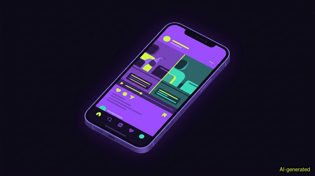 A smartphone screen showing a social media video interface with a split view of two different subtitle tracks over the same footage. (AI-generated illustration)