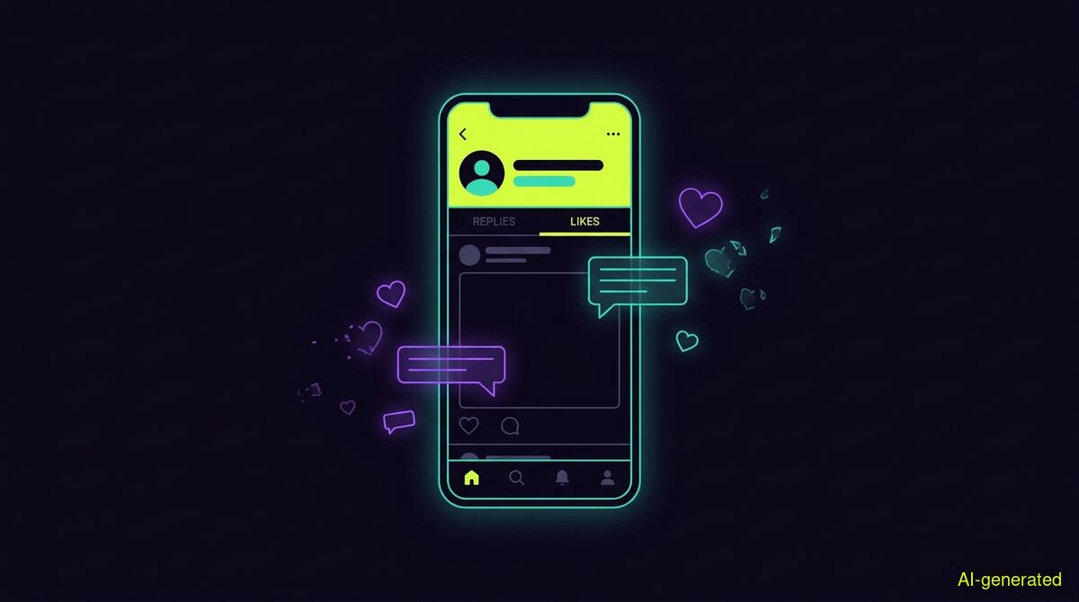A mobile phone screen showing a user profile with the replies and likes tabs visible next to an empty posts feed. (AI-generated illustration)